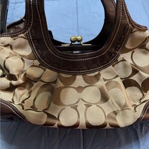 Coach Brown and Cream Signature Ergo  Shoulder Bag No. 12232